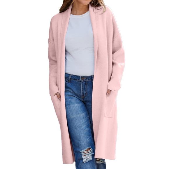 Baberdicy Cardigan Sweater Women's Autumn and Winter Solid Color Fashionable Thin Lapel Long Woolen Coat Casual Cardigan Women's Cardigans Pink