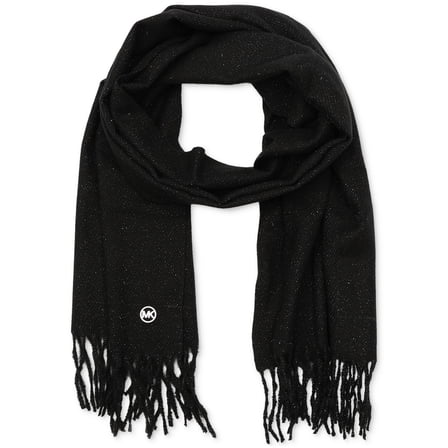 Michael Kors Women’s Metallic Herringbone Wrap Scarf – Black, Silver Metallic