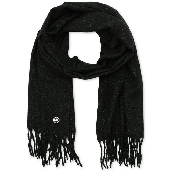 Michael Kors Women’s Metallic Herringbone Wrap Scarf – Black, Silver Metallic