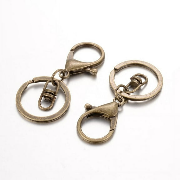 Iron Split Key Rings Keychain Clasp Findings with Alloy Lobster Claw Clasps and Swivel Clasps Nickel Free Antique Bronze 66mm
