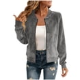 thumbnail image 3 of Women Faux Suede Bomber Jacket Sevevn Long Sleeve Zip Up Raglan Sleeve Cropped Casual Outerwear for Everyday Street Wear, 3 of 9