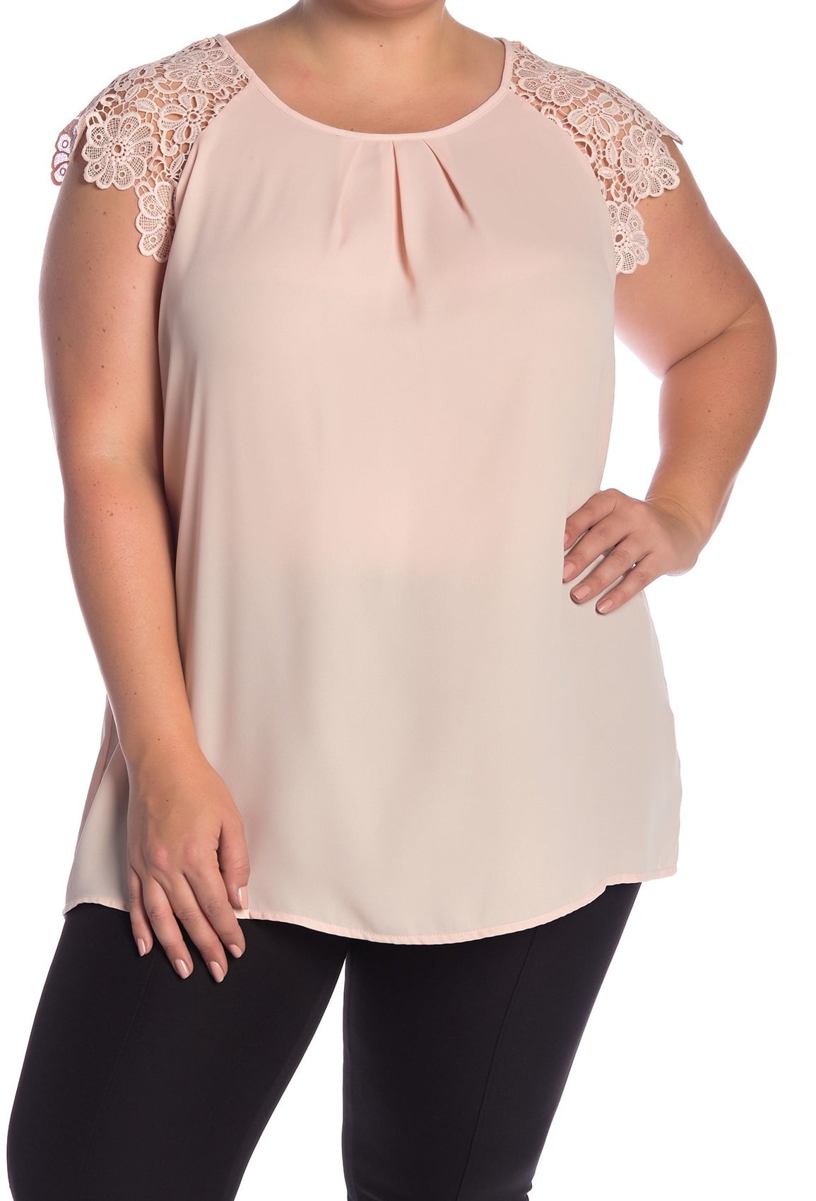 Philosophy Tops & Blouses - Womens Rose Plus Pleated Neck Lace Sleeve ...
