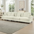 thumbnail image 6 of Elegant Mid Century 4 Seater Sofa with Removable Ruffled Skirts and Flared Arms, Comfortable Chenille Fabric Sectional Couch for Living Room with Ottoman, Beige White, 6 of 9