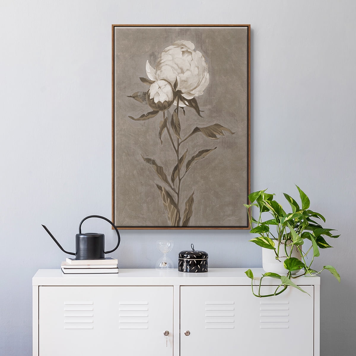 Pretty as a Peony II Framed Premium Gallery Wrapped Canvas - Ready to Hang - 17 x 25 - Walnut Floating Frame