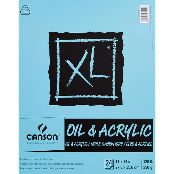 Canson XL Series Oil and Acrylic Paper, Foldover Pad, 11x14 inches, 24 Sheets (136lb/290g) - Artist Paper for Adults and Students