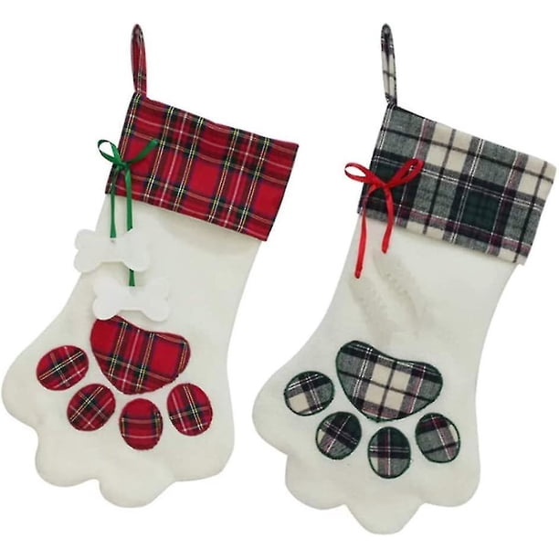 2 Piezas Calcetines Navideños Para Mascotas 45 X 20 Cm De Tamaño Calcetines Navideños Con Patas De Perro Calcetines Navideños Para Mascotas Regalos Para Niños - Rojo Azul