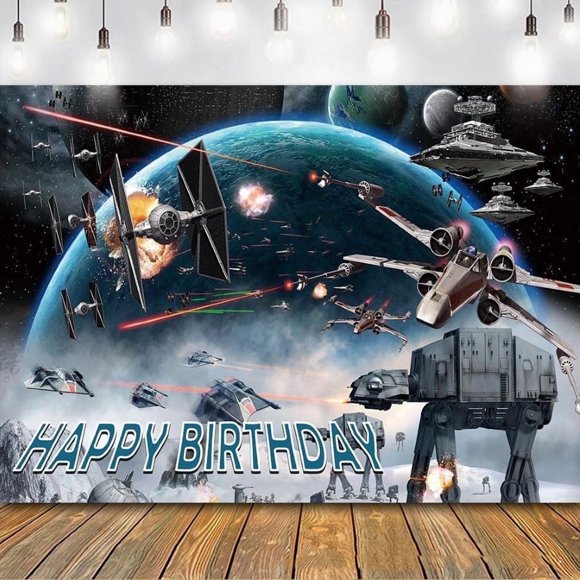Happy Birthday Star Anime Cartoon Wars Theme Backdrops Banner Birthday Party Decor Supplies,5.9x3.6ft