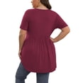 thumbnail image 4 of PINKSIR Plus Size Short Sleeve Henley Shirt for Women Flowy Tunic Tops Loose Fit Pleated Swing Blouse Dark Red 1X-5X, 4 of 7