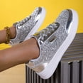 thumbnail image 6 of Women's Sequin Round Toe Platform Fashion Sneakers Casual Lace Up Glitter Bling Comfortable Walking Tennis Shoes Bedazzled Bride Wedding Party Trendy Shoes, 6 of 8