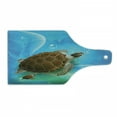 thumbnail image 1 of Ocean Cutting Board, Turtle Family Swimming in Ocean Bubbles Underwater World Cartoon Fun Art, Decorative Tempered Glass Cutting and Serving Board, Wine Bottle Shape, Green Blue Brown, by Ambesonne, 1 of 1