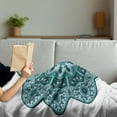 thumbnail image 3 of Mandala Soft Flannel Fleece Throw Blanket, Eastern Chinese Design Lace Like Mandala with Inner Eye Fish and Paisley Artwork, Cozy Plush for Indoor and Outdoor Use, 60" x 80", Teal, by Ambesonne, 3 of 5
