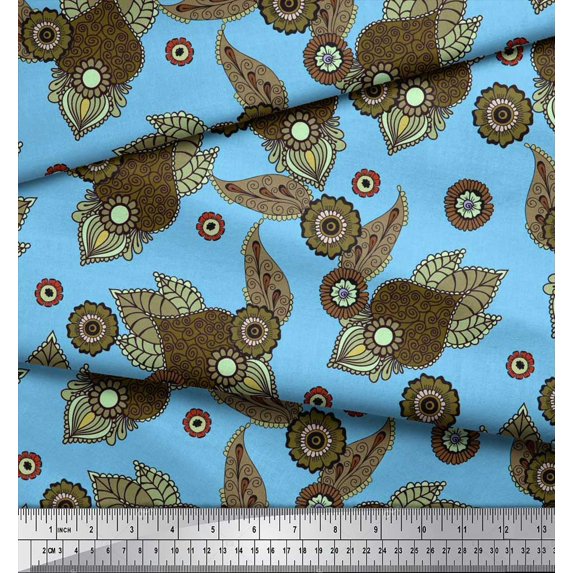 Soimoi Cotton Cambric Fabric Leaves & Floral Artistic Print Fabric by The Yard 56 Inch Wide