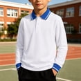 thumbnail image 5 of Crunowin Boys School Uniform Polo Cotton Shirt Long Sleeve Autumn Collared Casual Kids Base Layer Top Navy Size 3T, 5 of 6