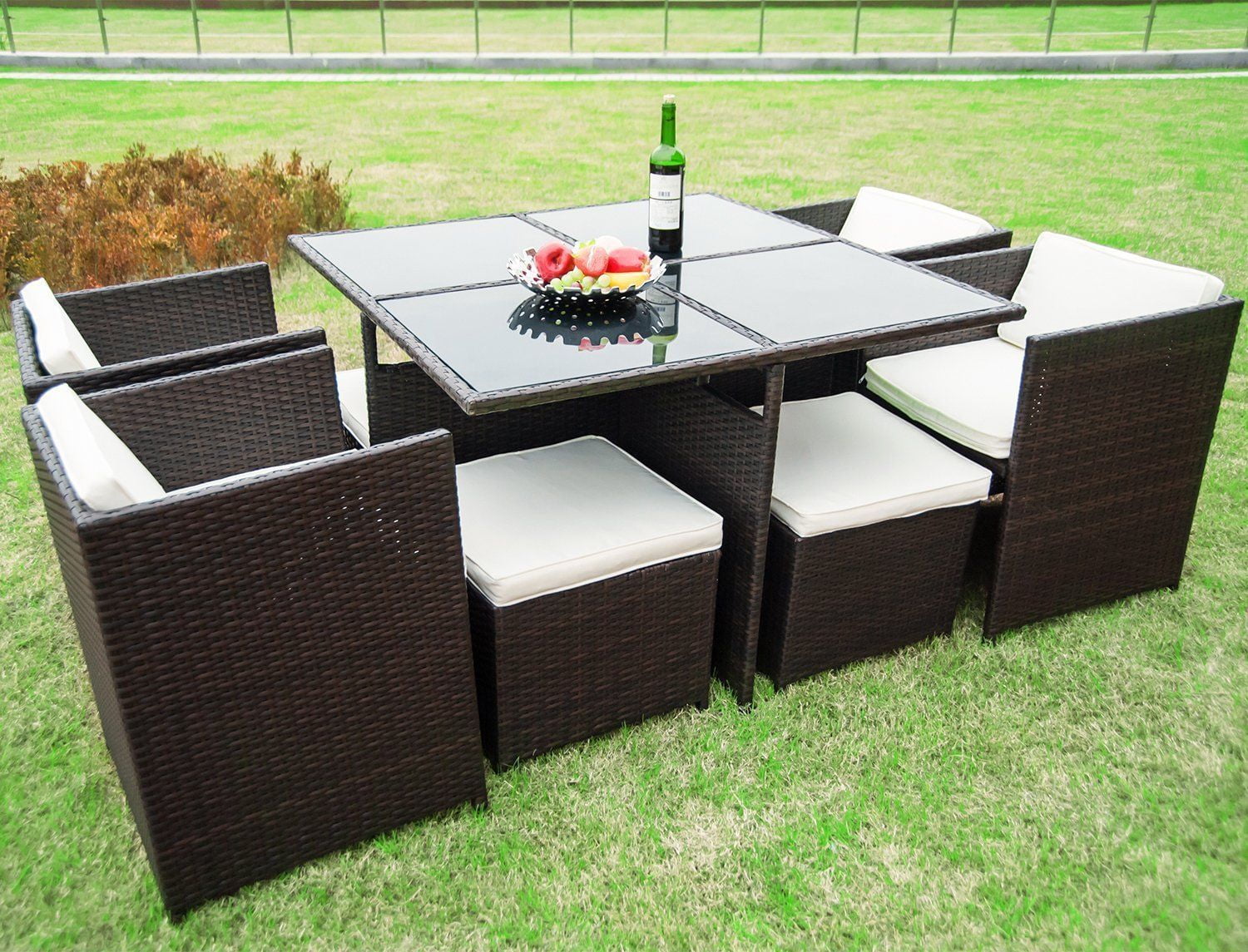 9PCS Cushioned Rattan Patio Set Outdoor Furniture Garden W/Ottoman