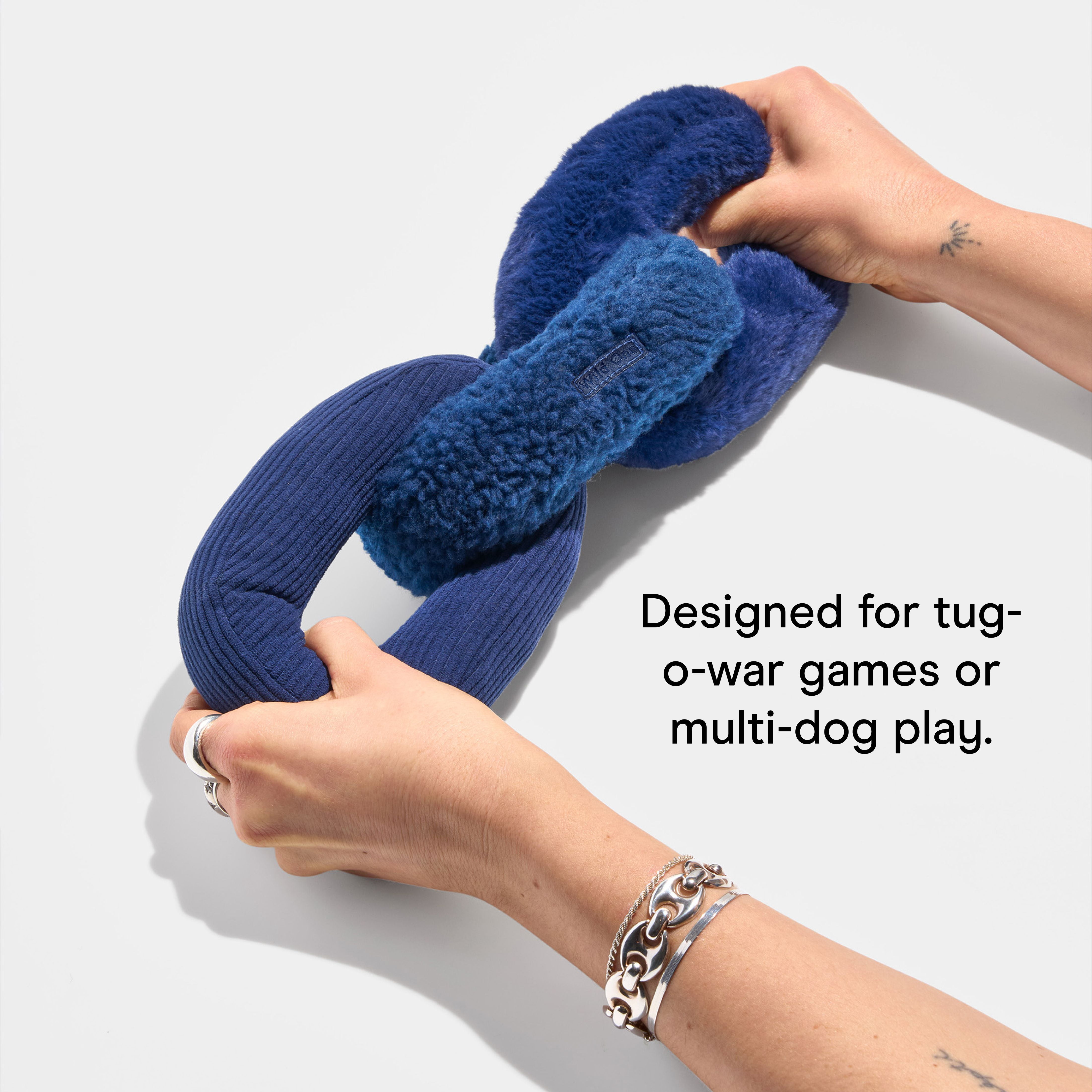 Wild One Durable Plush Chew Chain Dog Toy, Mental Enrichment with Squeaker, For Moderate Chewers, Navy Blue