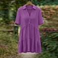 thumbnail image 6 of Guieoi Summer Dresses for Women Cotton-Linen Collared Short-Sleeve Cropped Button-Down Dress Purple XXL, 6 of 9