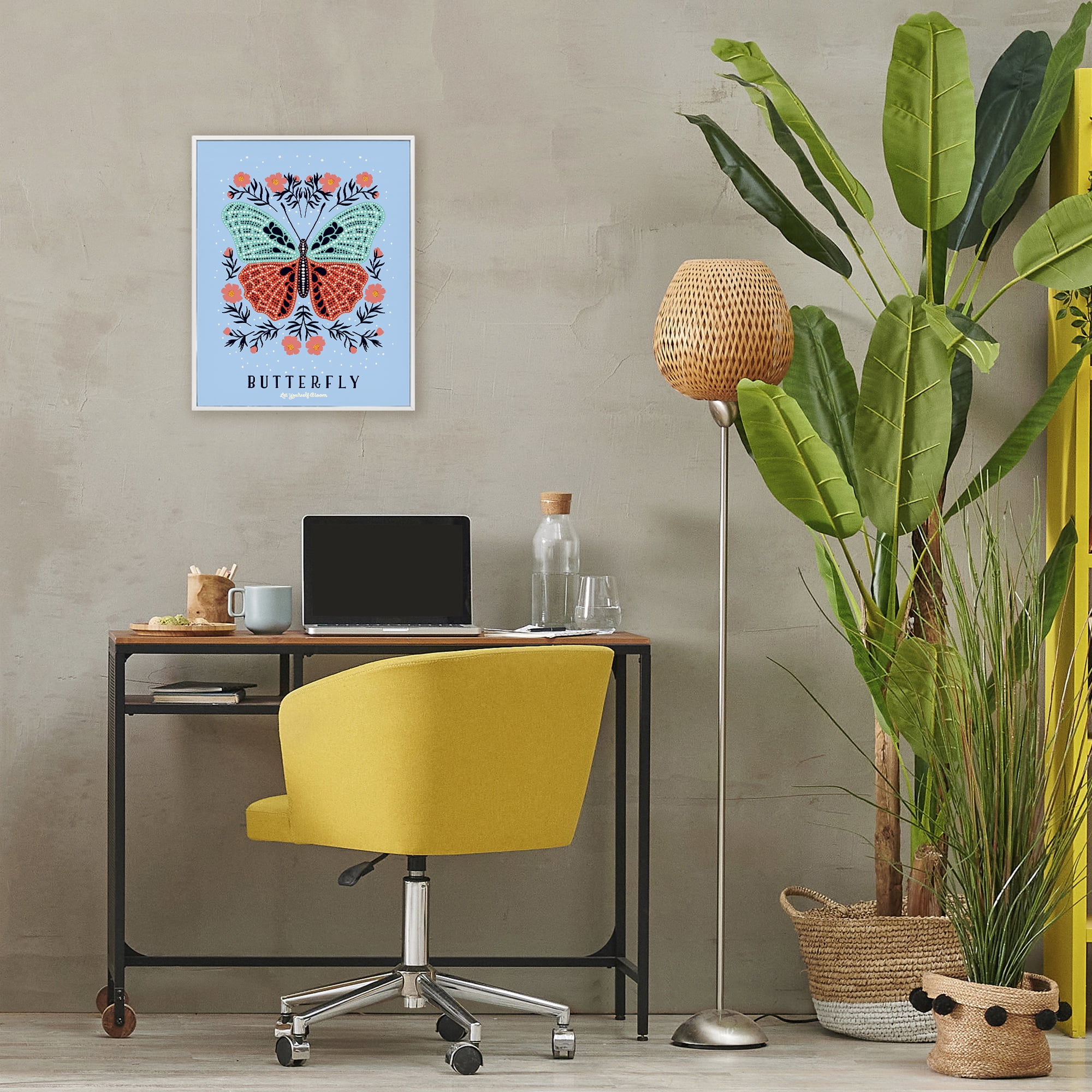 Stupell Industries Butterfly Symmetry on Blue White Framed Giclee Art, design by Indira Prieto | IndySign