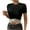 Black, variant on fatyb Womens Ribbed Crop Tops with Sequin Fringe Sparkly Short Sleeve Tshirts Round Neck Knit Tee Tops