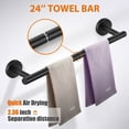 thumbnail image 2 of 5-piece matte black bathroom hardware set 304 stainless steel round wall-mounted - including 24-inch towel bar, toilet paper holder, 3 robe towel hooks, bathroom accessory set, 2 of 4