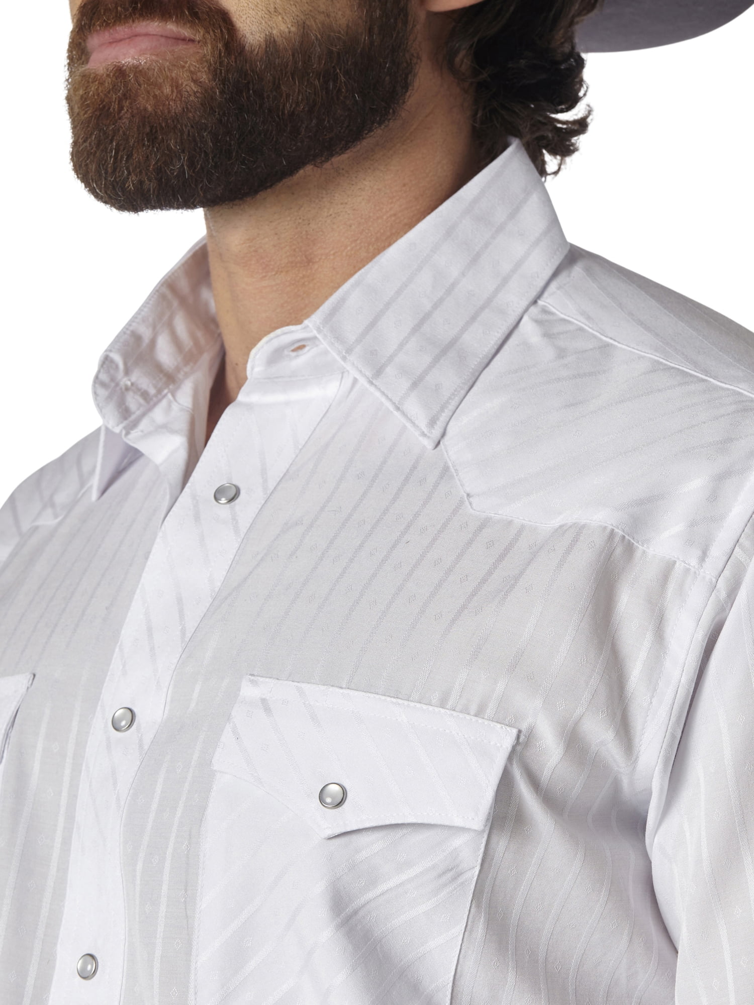 Wrangler Men's Long Sleeve Western Snap Dobby Striped Shirt