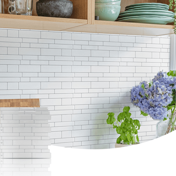 Art3d 10 pack 12"x12" Peel and Stick White Backsplash Tile for Kitchen