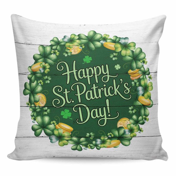 St Patricks Day Pillow Covers 18x18 Inch Decorative Throw Pillow Cover, Spring Gold Coin Green Shamrock Wooden Grain Sofa Pillowcases Accent Cushion Case Home Decor Bedroom Living Room