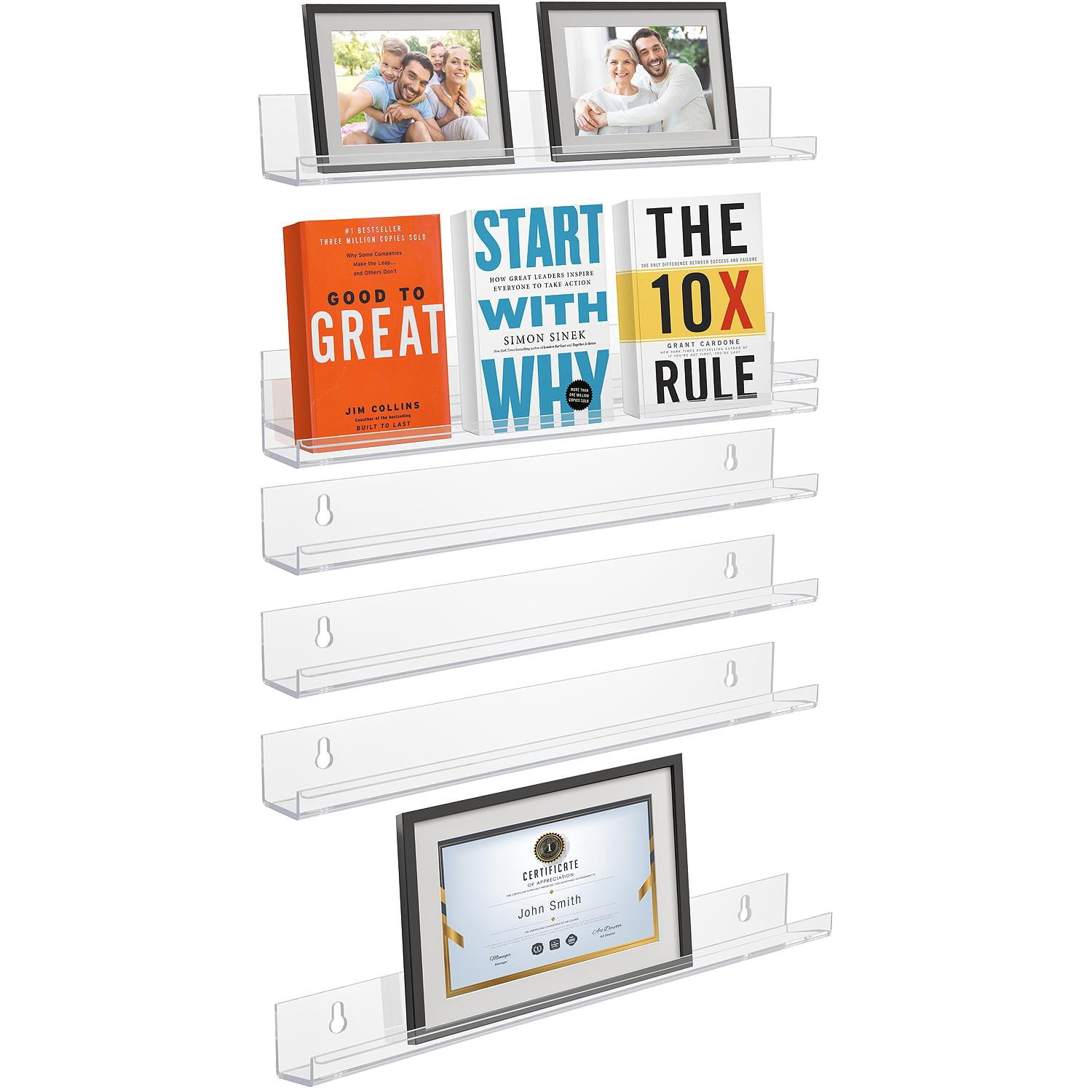 Sorbus Clear Acrylic Floating Wall Shelves 6 Pack, 15" Storage Shelves for Home Organization