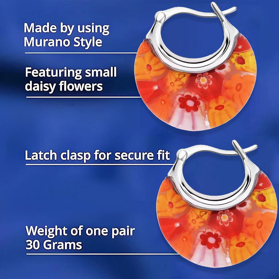 Glass Hoop Earrings for Women Dangle - Flower Fun Orange Earrings - Murano Style Jewelry Stainless steel Anniversary Birthday Christmas Gifts 11.6 Gms