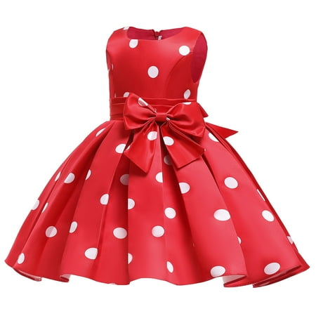 

NECHOLOGY Child Girls Sleeveless Pageant Dress Birthday Party Kids Dot Prints Bowknot Costume Gown Girls Flower Party Wedding Dress Red 9-10 Years
