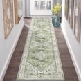 thumbnail image 6 of Washable Runner Rug, 2x8 Non-Slip Boho Vintage Hallway Rug Runner with Rubber Backing, Stain Resistant & Low Pile Faux Wool Distressed Carpet Runner for Kitchen, Laundry, Entrance, Sage Green, 6 of 7