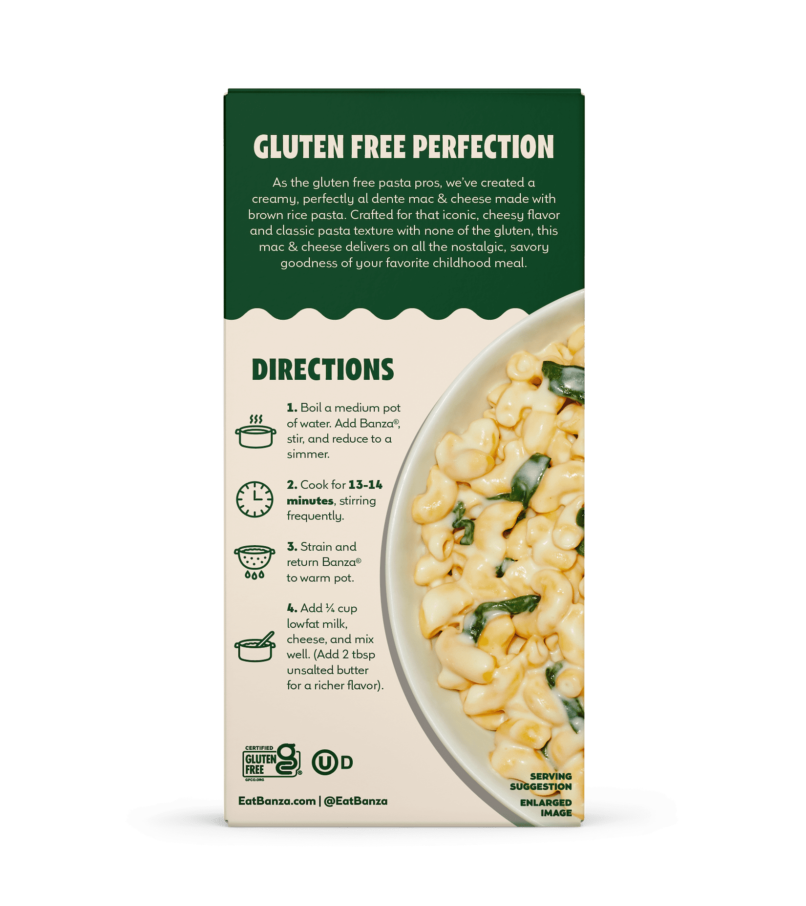 Banza Brown Rice White Cheddar Elbows Mac & Cheese, 5.5oz, Classic Cheesy Taste, Made in Italy