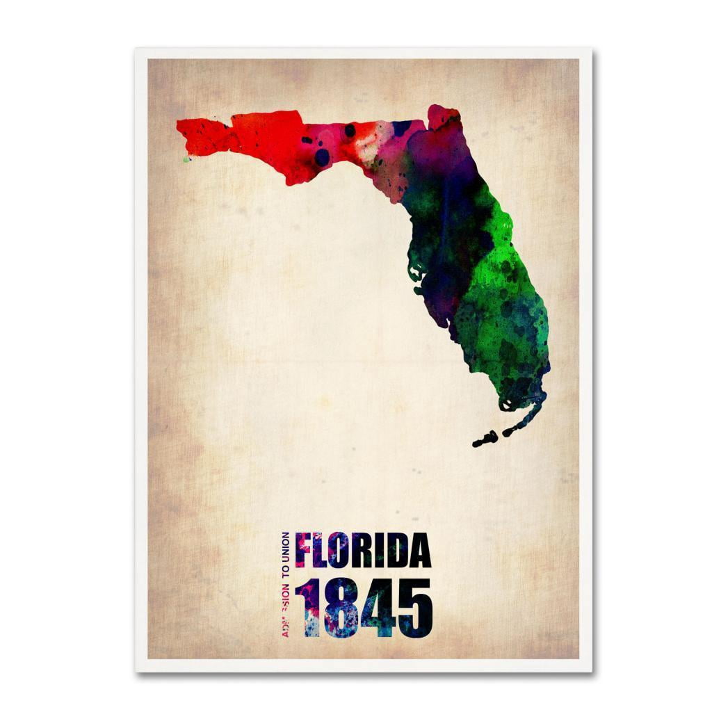 Trademark Fine Art "Florida Watercolor Map" Canvas Art by Naxart