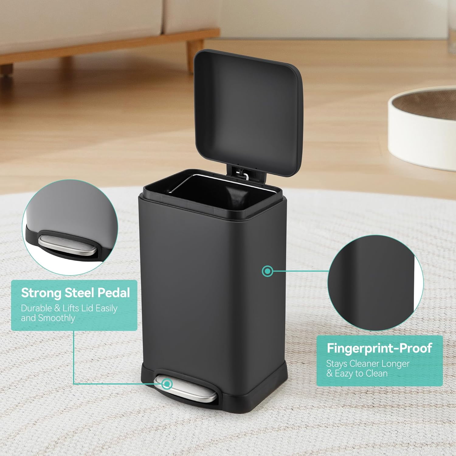 12Gallon Step Trash Can with Soft-Close Lid,Stainless Steel Garbage Bin with Removable Inner Bucket for Kitchen,Home,Office