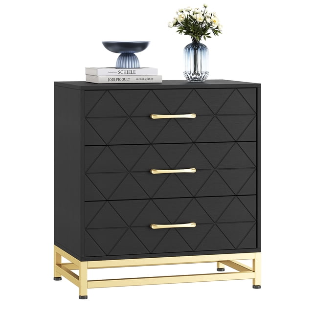 Cómoda de 3 Cajones para Recámara - Mueble Moderno con Almacenamiento, Negro