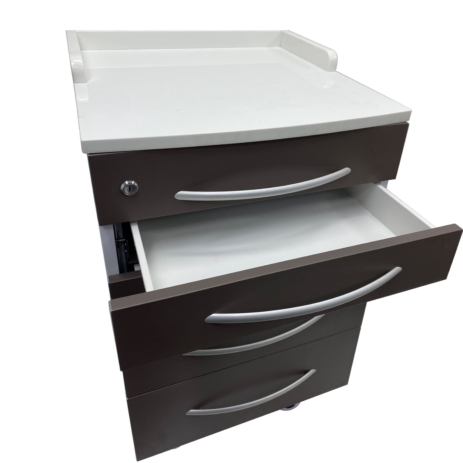 Dental Assistant's Mobile Cart Office File Storage Cabinet with 4 Drawers and 2 Storage Trays Brown for Office Hospital School Home Hospital with Lock and Wheels