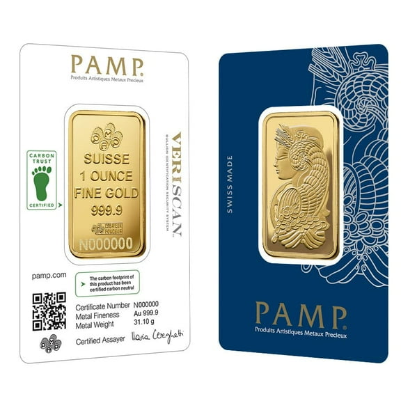 1 oz Gold Bar PAMP Suisse Lady Fortuna Veriscan Carbon Neutral (in Assay)