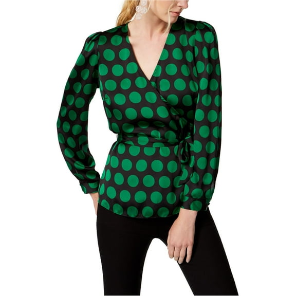 I.N.C Womens Dot Print Wrap Blouse, Green, Large