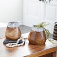 thumbnail image 3 of DecMode 9", 9"H Handmade Brown Wood Vase with Seagrass Accents, Set of 2, 3 of 9