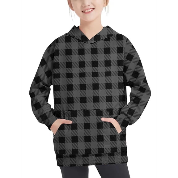 zbxnLI Girls Hoodies Sweatshirts Long Sleeve Plaid Tops Fashion Loose Casual Sweatshirt with Pockets 4-14 Years