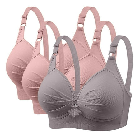 GERsome Women s Pack of 3 Push Up Bra Wireless Padded No Underwire Back Closure Bralettes Sports Bras Comfort Sleep Bra Full Coverage 3PC#2Pink/Gray XL