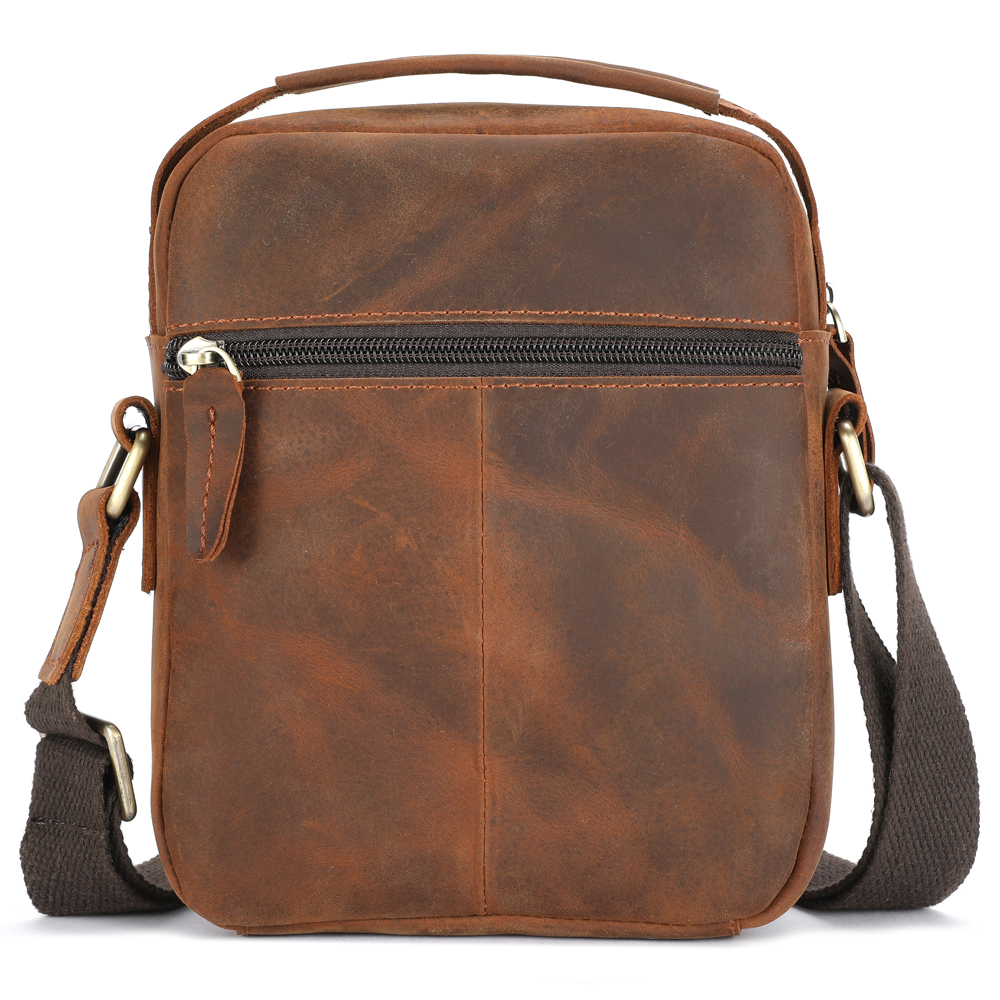 LEBULLBRO Retro Men's Sling Leather Shoulder Crossbody Bags Vintage Medium Handbag