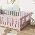 thumbnail image 4 of Twin Size Floor Bed with Fence without Door, Rubber Wood Floor Bed with Safety Guardrails,Grey, 4 of 20