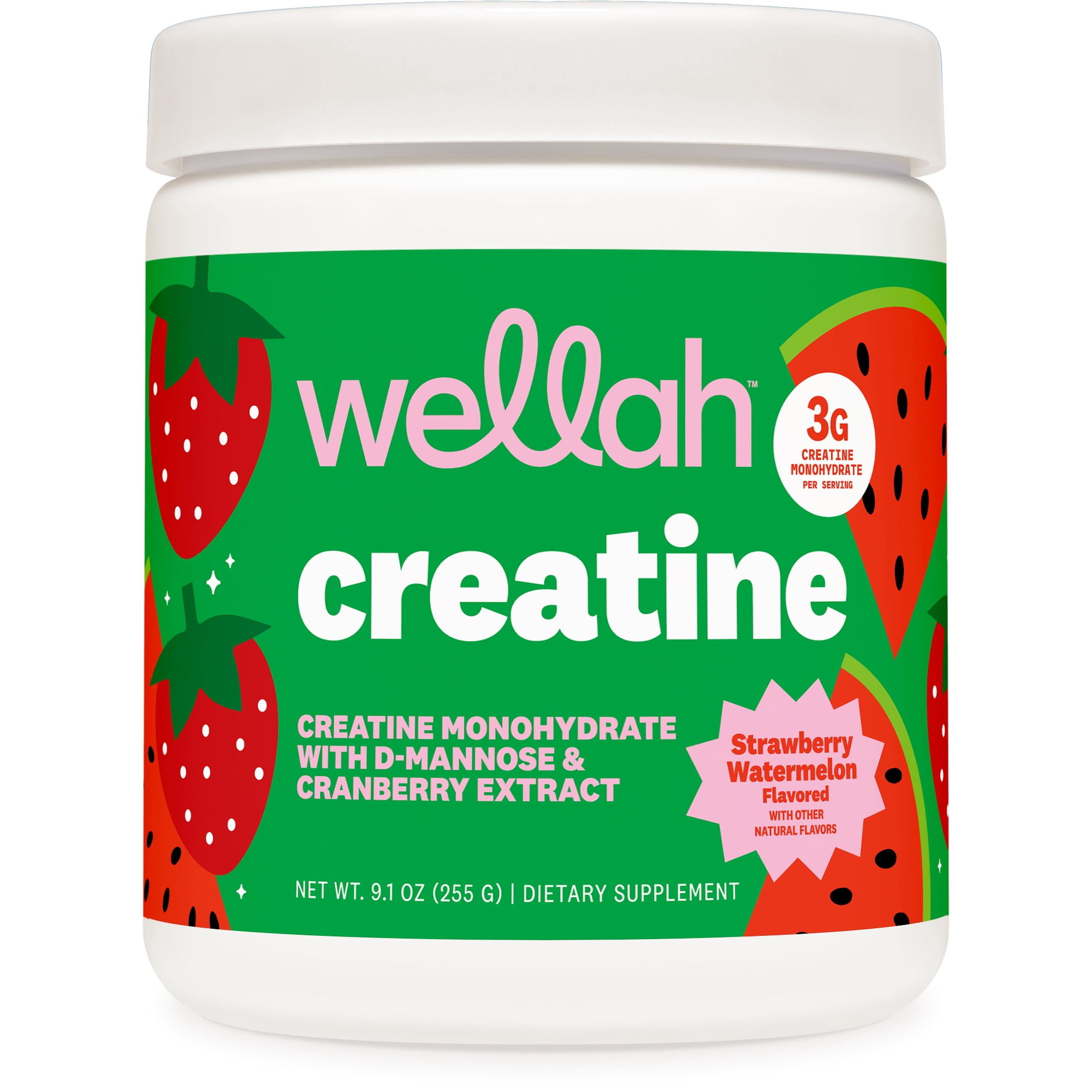 Wellah Creatine for Women (50 Servings) Strawberry Watermelon - 3g of Creatine Monohydrate Powder with D-Mannose & Cranberry Extract