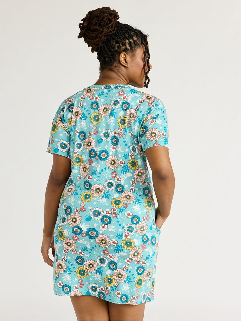 Joyspun Women's Short Sleeve Sleep Shirt with Pockets, Sizes