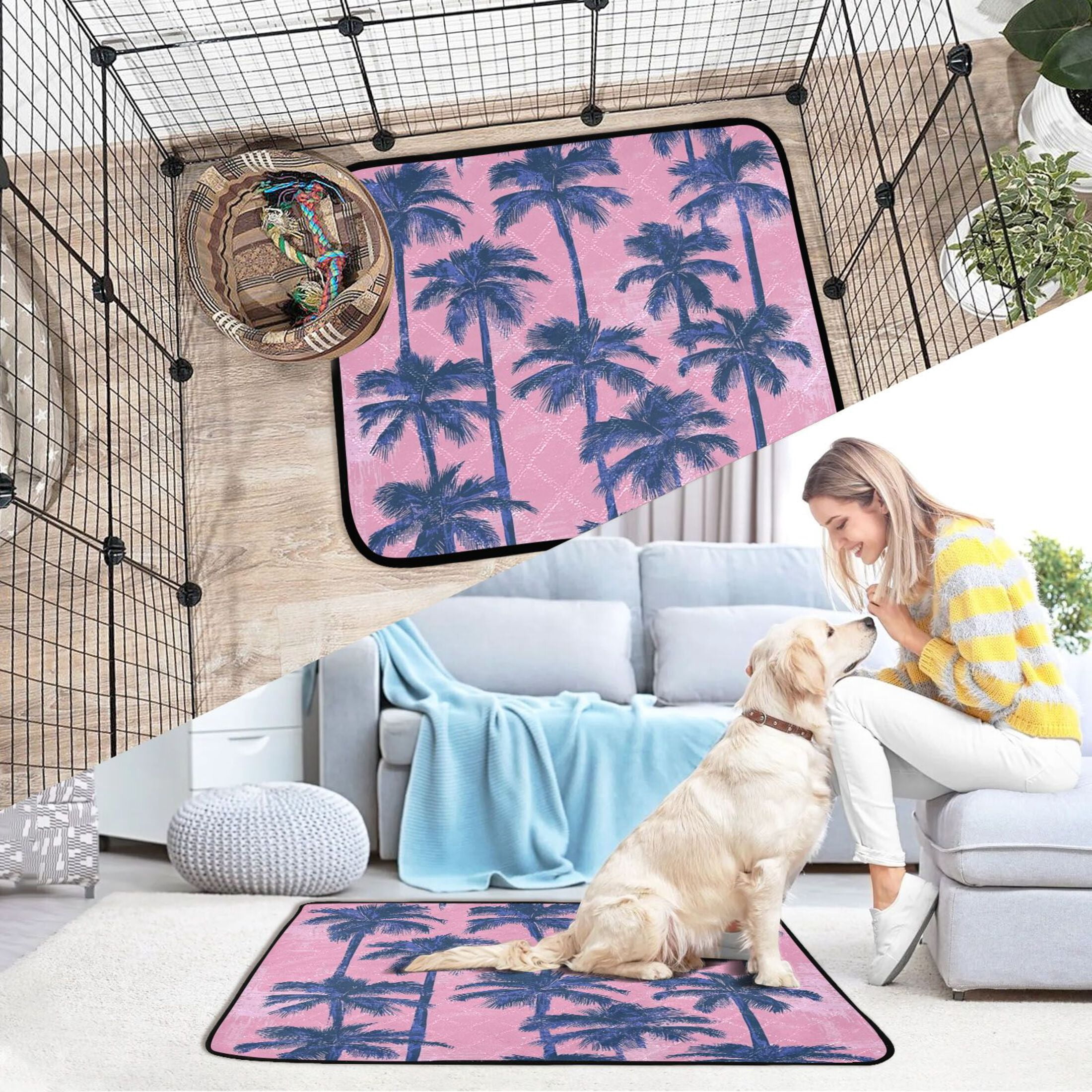 Qxltty Palm Trees Cat litter Pads Pet Set of 3 Diaper Mats Center Anti-leakage Layer Absorbent Soft and Comfortable
