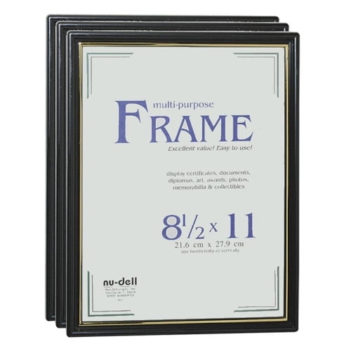 NuDell Easy Slide-In Document Frame Holds 8.50" x 11" Insert - Horizontal, Vertical - 3 / Pack - Plastic - Black