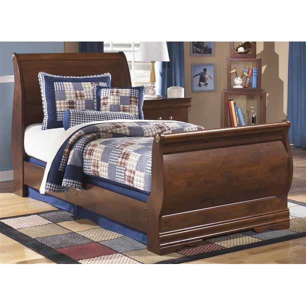 Kids Twin Sleigh Bed In Reddish Brown Finish Walmart Com Walmart Com