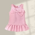 thumbnail image 5 of MIXUE Baby Girls Casual Dresses Summer Solid Color Crew Neck Bowknot Sleeveless Ruffled A Line Princess Dance Party Dress Outwear,Pink,9-12 Months, 5 of 9