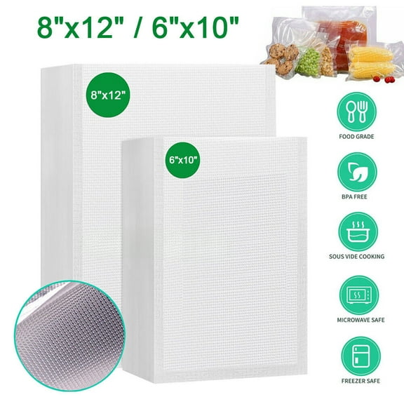 8x12 / 6x10 Quart Vacuum Sealer Embossed Bags Kitchen Food Saver Storage 4 Mil, BPA-Free Plastic