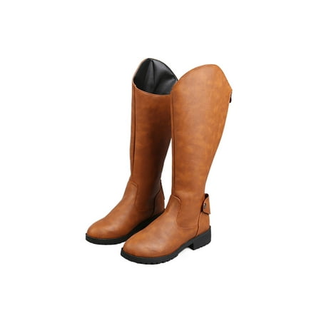 

Lacyhop Women Riding Boots Knee High Tall Booties Back Zip Biker Boot Office Comfort Winter Bootie Non Slip Wide Calf Shoes Yellow 7